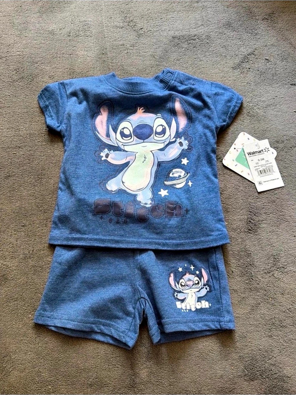 Disney Stitch Baby Boys Short Sleeve Graphic Tee and Shorts Set Blue Kids
